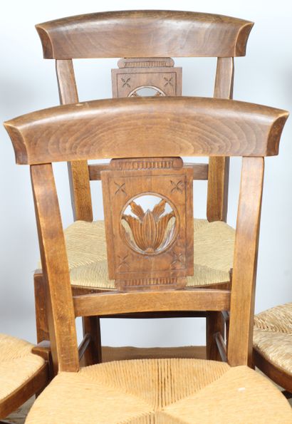 SUITE OF SIX dining room CHAIRS with barrette...