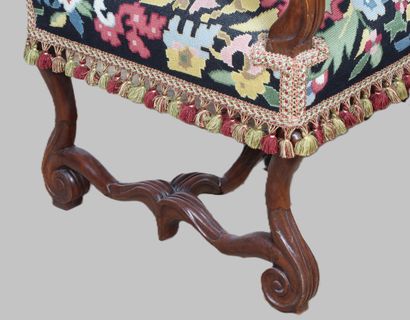 LOUIS XIII STYLE ARMCHAIR in molded walnut...