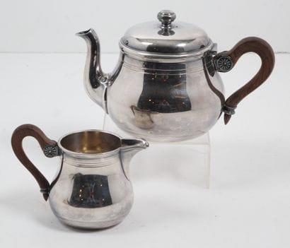 ERCUIS théière et pot à lait en métal argenté,...