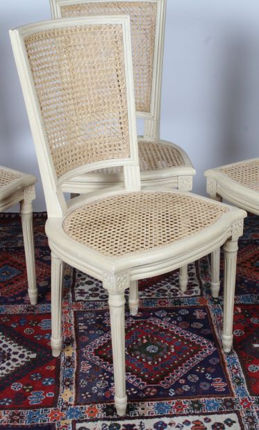 SUITE OF FOUR LOUIS XVI STYLE CHAIRS, with...