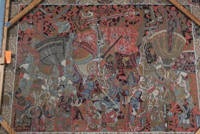 Machine-woven tapestry depicting a knight...