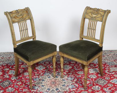 PAIR OF DIRECTOIRE EPOQUE CHAIRS, in two-tone...
