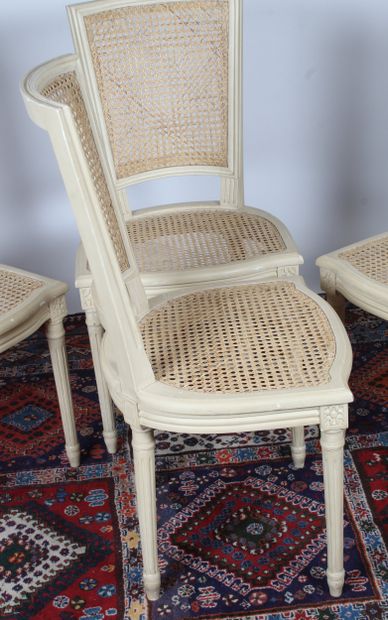 SUITE OF FOUR LOUIS XVI STYLE CHAIRS, with...