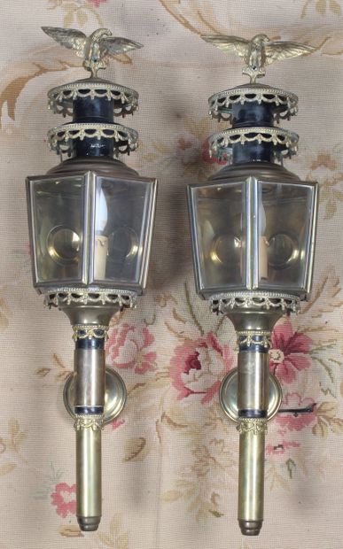 Pair of copper, bronze and brass CALECHE...