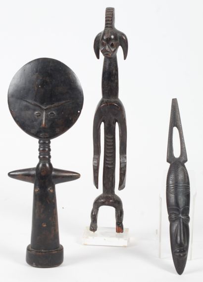 THREE African wooden sculptures (Ashanti,...