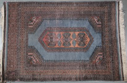 Small PERSAN rug, 
Old rose medallion and...