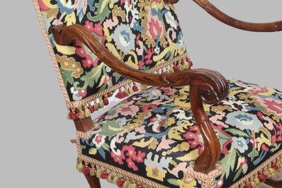 LOUIS XIII STYLE ARMCHAIR in molded walnut...