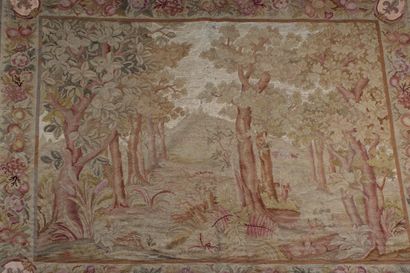 Semi-mechanical tapestry featuring a woodland...