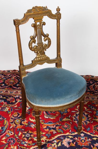 Pair of Louis XVI style chairs in gilded,...