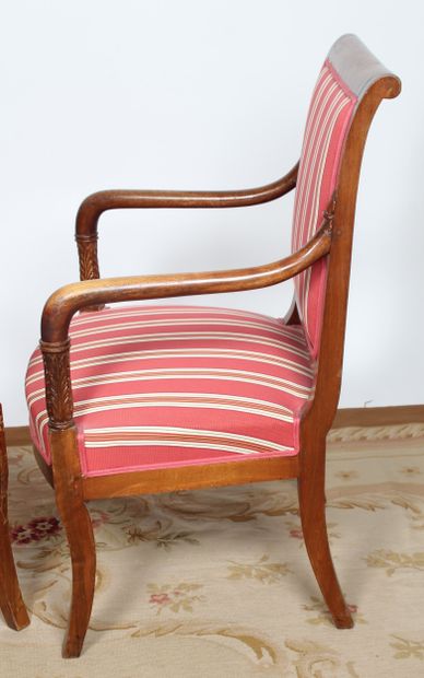 TWO RESTORATION STYLE CHAIRS, mahogany, slightly...
