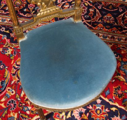 Pair of Louis XVI style chairs in gilded,...