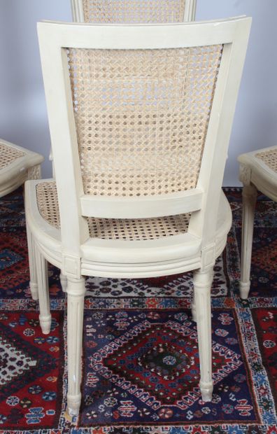 SUITE OF FOUR LOUIS XVI STYLE CHAIRS, with...