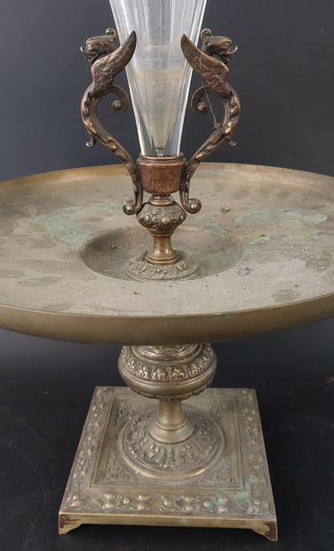 BRONZE AND CRYSTAL TABLE CENTERPIECE IN THE...