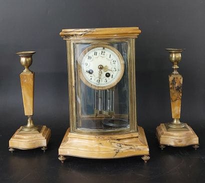 PENDULE CAGE en laiton et marbre, avec ses...