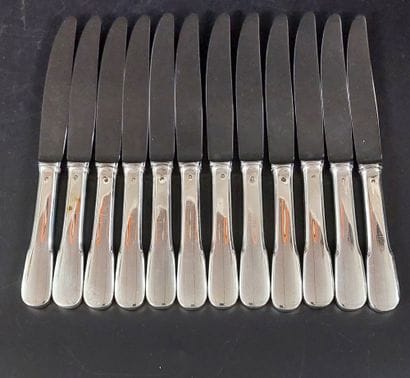 TWELVE DESSERT KNIVES, stainless steel blade,...