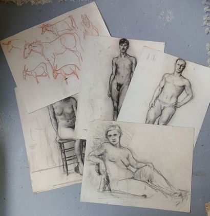 IMPORTANT LOT de dessins, lithographies et...
