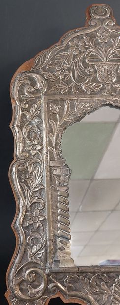 TABLE MIRROR decorated with a repoussé silver...