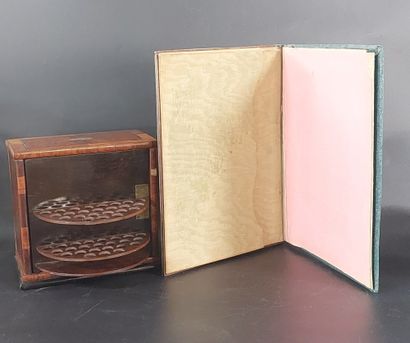 CIGAR CASE made of burl wood with brass trim,...