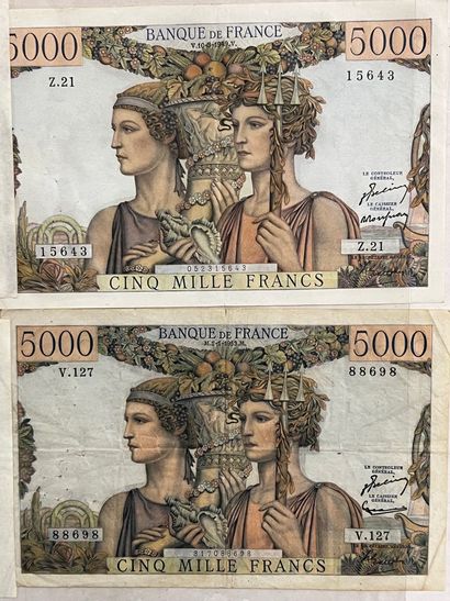 LOT DE 6 BILLETS DE 5000 FRANCS 

- 4 billets...