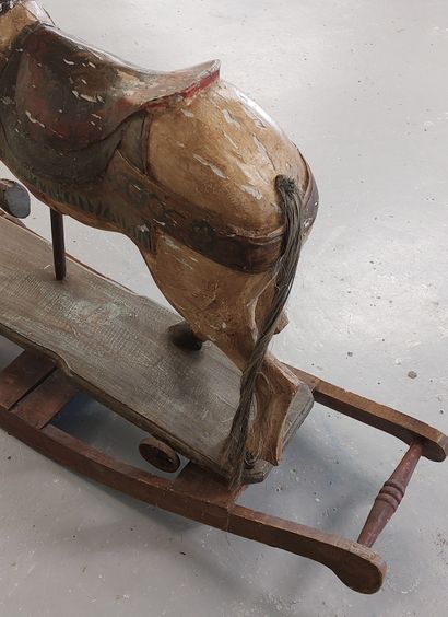 Wooden rocking horse, glass eyes, horsehair...