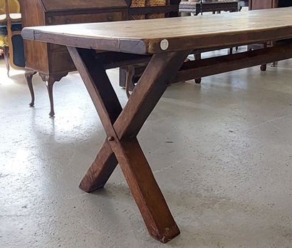 LARGE DINING TABLE made of natural wood,...