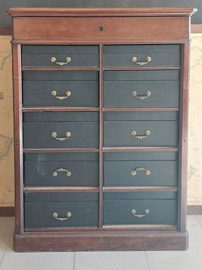MAHOGANY and mahogany veneer box with a drawer-style...