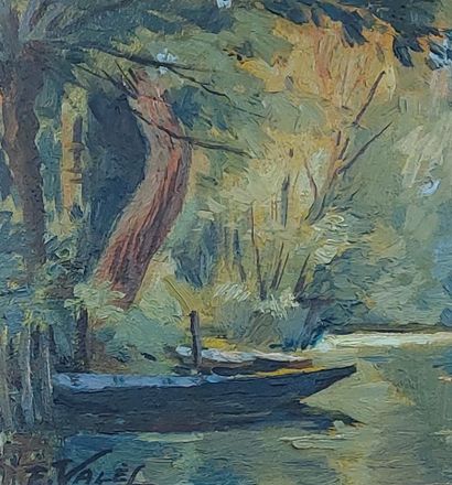Edmond VALES (1918-2001) 

Barque en sous-bois

Huile...