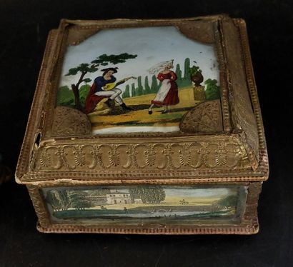 Papier-mâché box with a mirror inside; lid...