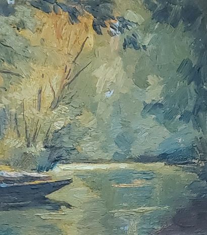 Edmond VALES (1918-2001) 

Barque en sous-bois

Huile...