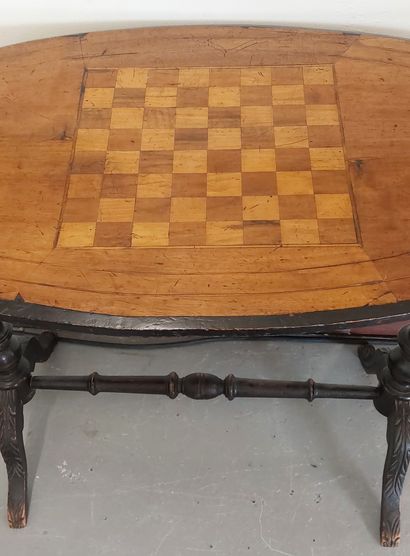 Oval GAME TABLE made of natural wood, with...