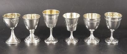 SIX SILVER EGG CUPS

Four Minerva hallmarks,...
