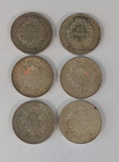 SIX PIECES 50 Francs Hercule en argent

1975...