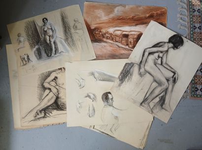 IMPORTANT LOT de dessins, lithographies et...