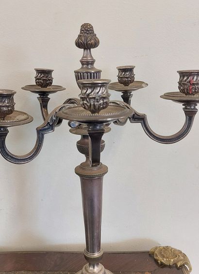 PAIRE DE CHANDELIERS en bronze argenté, cinq...