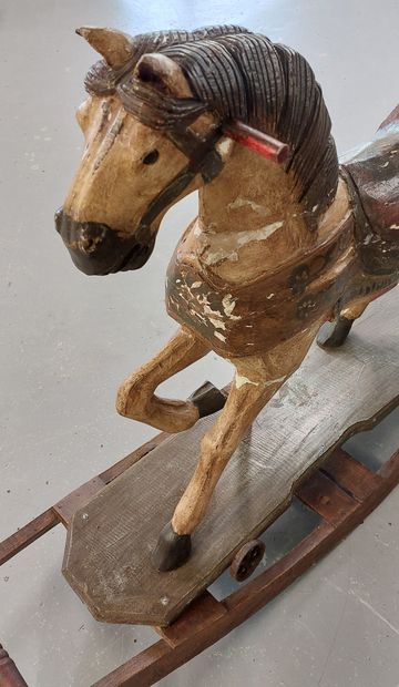 Wooden rocking horse, glass eyes, horsehair...