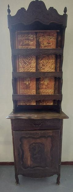 SMALL CABINET made of natural wood, molded...