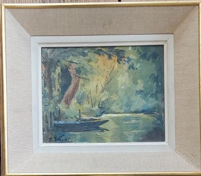 Edmond VALES (1918-2001) 

Barque en sous-bois

Huile...