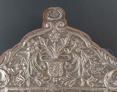 TABLE MIRROR decorated with a repoussé silver...