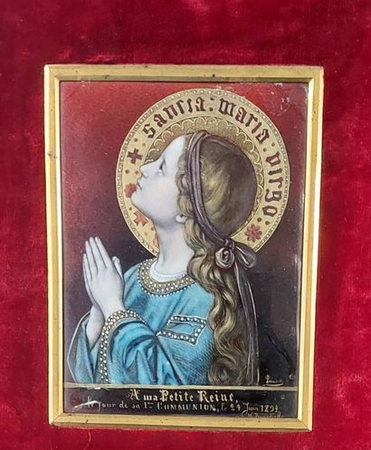 TWO ENAMELED PLAQUES 

Sancta Maria virgo

Dated...