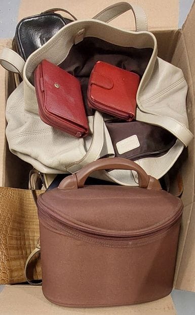 Assortment of bags, clutches, and wallets,...