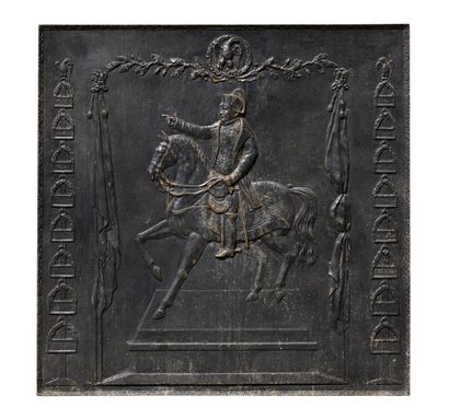 Plaque de cheminée en fonte 
moulée à décor...