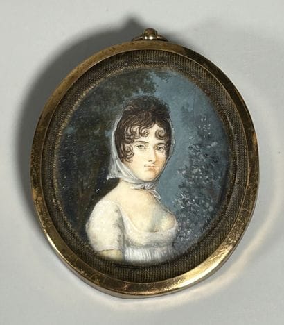 Miniature ovale d'une femme en robe bleue...