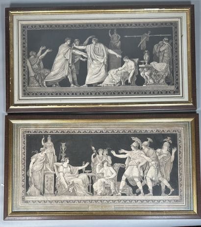 Suite de 3 aquateintes par Jeanninet en 1789,
Représentant...