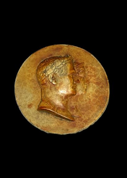 Buste de Napoléon de profil en jade sur velours...