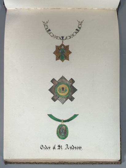 Oblong notebook in green chagrin, decorated...