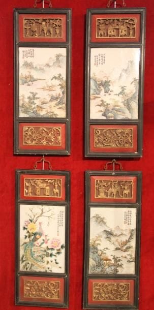 CHINE
Suite de 12 panneaux en porcelaine...