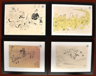 Lot de 4 illustrations de Albert Dubout,...