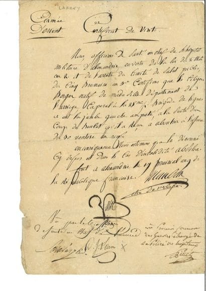 Certificat de visite de l’armée d’Orient...