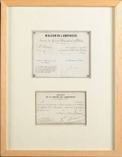 MAISON DE L'EMPEREUR Deux billets d'autorisation...