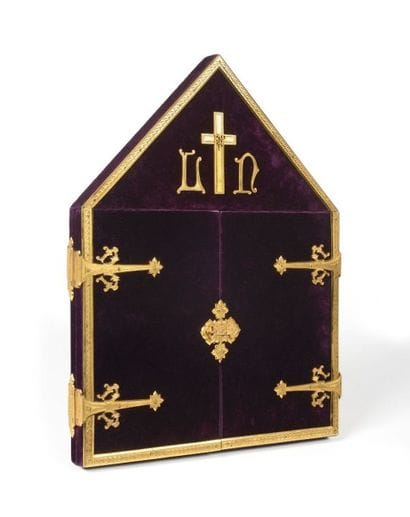 RARE TRIPTYQUE HISTORIQUE recouvert de velours...